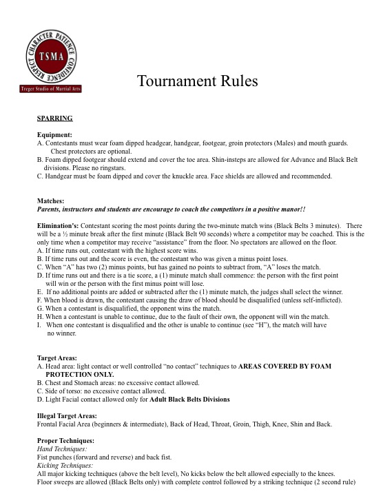 Rules 1 Ki Whang Kim Traditional Martial Arts Association